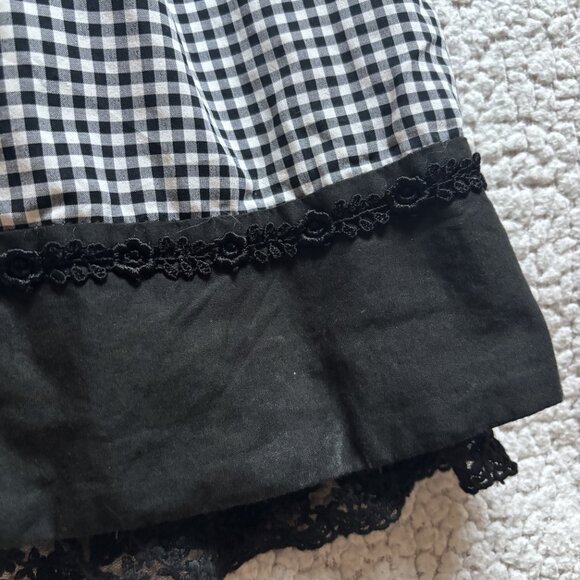 Japanese brand black plaid minidress with floral embroidery - Picture 4 of 4